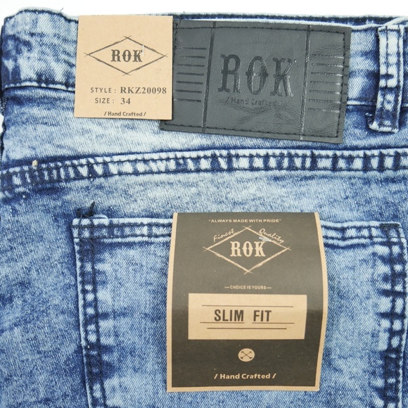 Rok Mens Sz 34 Acid Wash Moto Biker Jean Shorts - Picture 5 of 8